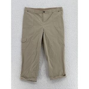 Laura Scott Petite Women Size 8P Khaki Cargo Capri Cuffed Pants Lightweight
